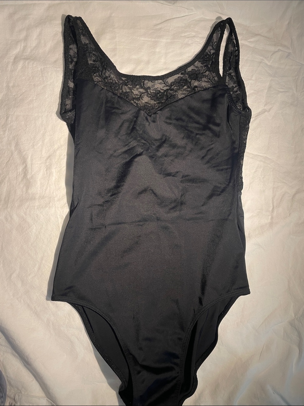 Black Leotard - Boat Neck Floral Lace